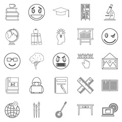 University degree icons set, outline style