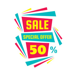 Sale special offer 50% - creative vector banner. Abstract layout for advertising and promotion actions. 