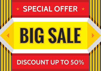 Big sale special offer - concept business banner  vector illustration in A4 horizontal format. Discount up to 50% promotion layout. Geometric advertising flyer. Design element. 
