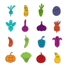 Smiling vegetables icons doodle set