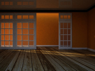 empty room with the big windows, 3d