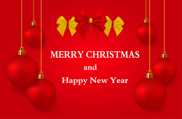 Merry Christmas and a happy new year, Vintage red background with elements. - vector clipart.