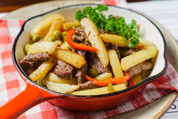 fried potatoes with meat