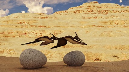 Egg and pterodactyl 3d rendering © satori