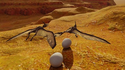 Egg and pterodactyl 3d rendering © satori