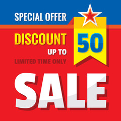 Sale discount up to 50% - concept banner vector illustration. Special offer advertising promotion creative layout. Graphic design. 