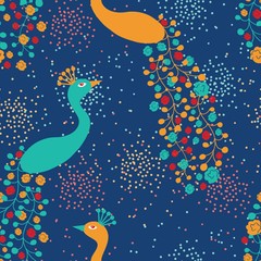 Seamless pattern of beautiful  magic peacocks