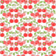 Seamless pattern with watercolor berry cherry. Endless repeating print background texture. Fabric design. Wallpaper - vector
