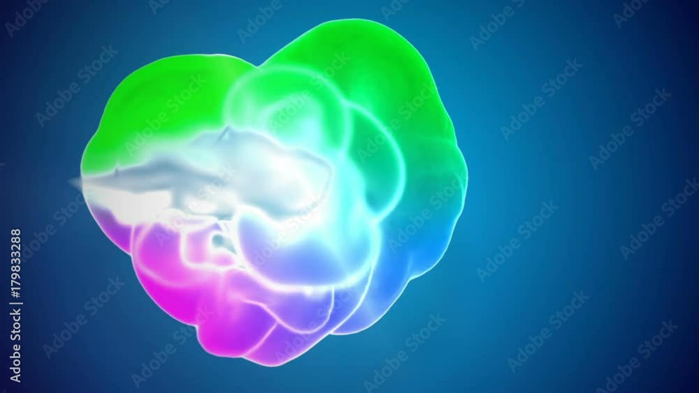 Poster animation of multicolor 3d flow of ink inject in water in slow motion on blue background. cold color