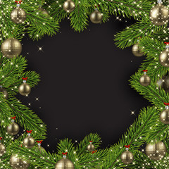 Christmas shiny background with fir branches.