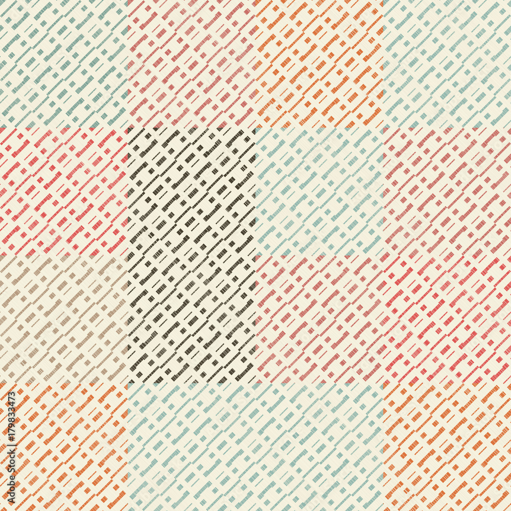 Poster Outline seamless pattern with geometric figures. Repeated diamond ornamental abstract background. Ethnic and tribal motif. Grid digital paper, textile print, page fill. Vector art