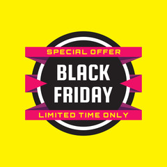 Black friday - concept banner template vector illustration. Special offer. Limited time only. Concept sale creative layout.  Graphic design element. 