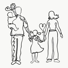 Family, drawn by one line, creative