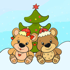 Obraz na płótnie Canvas Bears - boy and girl near the Christmas tree