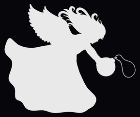 Silhouette of a small angel with a Christmas ball