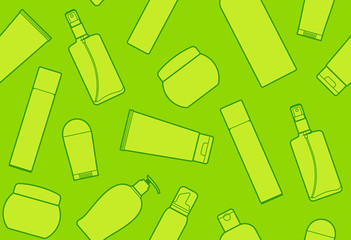 Seamless background with bottles of cosmetic products