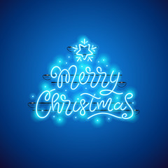 Naklejka na ściany i meble Merry Christmas Blue Neon Sign