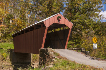 Fletcher Covered Bridge - An old red covered bridge in autumn.