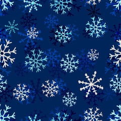Naklejka na ściany i meble Christmas snowflakes pattern. Winter seamless texture. Vector blue background template