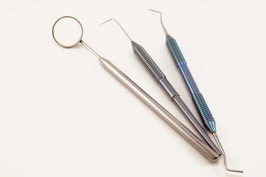 Group of dental tools for the diagnostics and treatment of dental diseases.