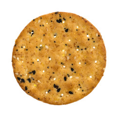 A single multi grain baked cracker isolated on a white background.