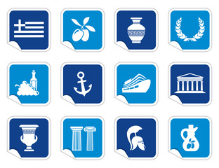 Greece icons on stickers.