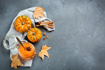 Fall autumn pumpkin jam confiture with spices