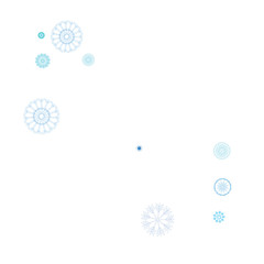 Snowflakes Confetti. Christmas or New Year Festive Celebration Background. Flying or Falling Blue Snowflakes Confetti on White Falling Snow Background, Winter Mood, Frost Ice Weather. Cold Snow Frame