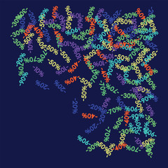 Sale Banner Confetti. Vector Falling Down -10, -20, -30, -40, -50, -70, 90 Banner or Sticker. Holidays Shopping Promotion Ads. Rebate Badge, Price Discount Hipster Sale Banner, Frame or Border