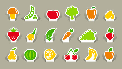 Vegetables and fruit icons on stickers