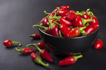 The organic bred homemade spicy chili peppers on black