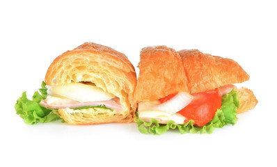 Croissant Ham cheese on white background