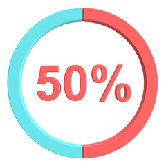 50 percent blue red and white pie chart. Percentage vector infographics. Circle diagram business illustration