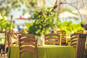 Beach Restaurant outdoor in Nusa-Dua, Bali island, Indonesia.