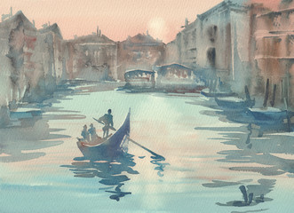 Venice sketch in the morning mist watercolor © Egle
