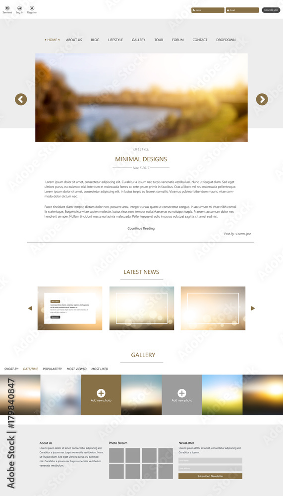 Poster trendy new one page website template with blurred background