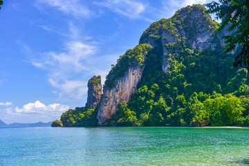 View of blue turquoise and emerald green in Phi Phi Island, Andaman Sea in Krabi, near Phuket,...