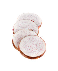 slice taro root isolated on white background