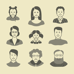 Icons of human faces of a different sex and age