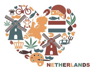 The symbols of the Netherlands in the shape of a heart