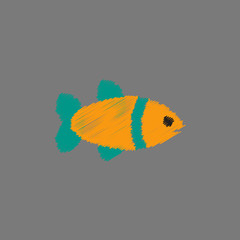 Vector aquarium fish silhouette illustration. Colorful cartoon flat aquarium fish icon for your design in Hatching style