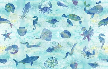 Behang Zeedieren Naadloze mariene achtergrond