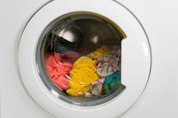 Washing machine is washing clothes