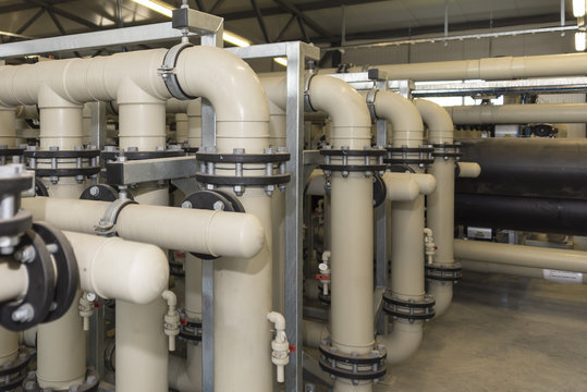 industrial pipes in the water treatment plant
