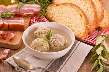 Canederli pasta with bacon. 