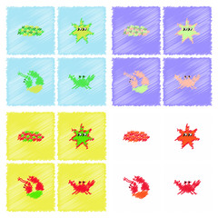 Sea life and underwater seabed animals collection in Hatching style