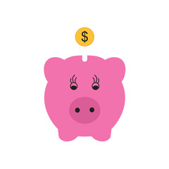 pink piggy bank with coin icon- vector illustration