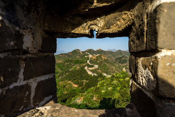Picture of the Great Wall of China framed with bricks, Jinshanling
