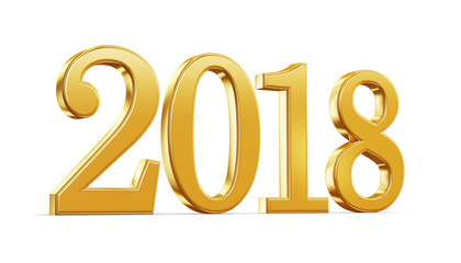 New 2018 year golden inscription isolated on white background. 3D rendered Illustration for advertising.