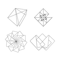 Set of vector abstract geometric signs. Thin line. For identity and logos. Simple shape.